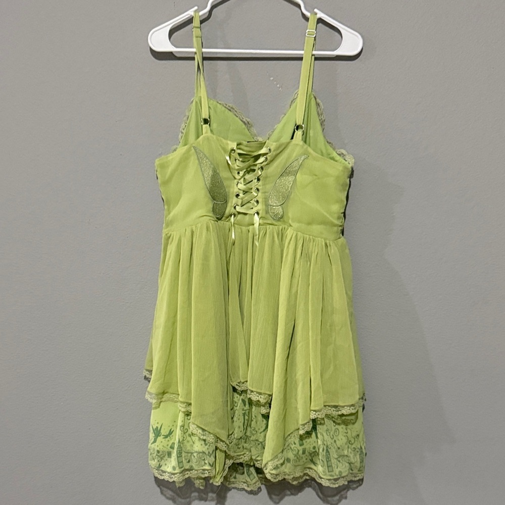 Disney tinkerbell cosplay Lime Green Lace Trim Dress Sz 1X lace up bodice - Picture 7 of 10